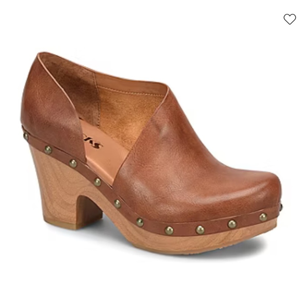 Brown Leather Studded Clog Heels - Women